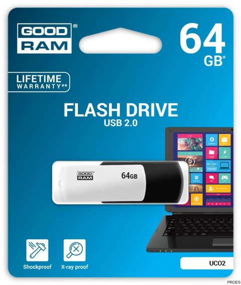 Pamięć USB GOODRAM 64GB UCO2 czarno-biały USB 2.0 UCO2-0640KWR11 Pamięć USB GOODRAM 64GB UCO2 czarno-biały USB 2.0 UCO2-0640KWR11
