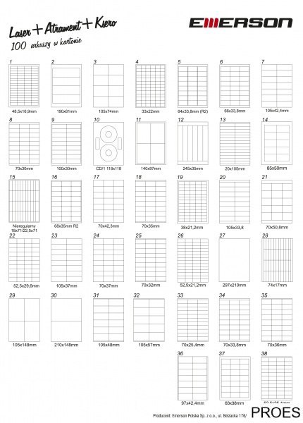 Etykiety A4 70x16.9mm białe 039 EMERSON (X) Etykiety A4 70x16.9mm białe 039 EMERSON (X)