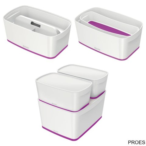 Pojemnik MyBox mały z pokrywką, biało-fioletowy 52291062