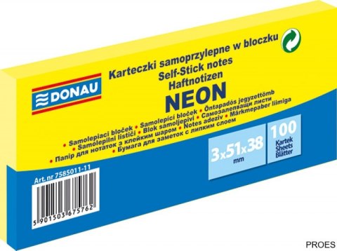 Bloczek samop.38x51mm 3x100k neon żółty DONAU 7585011-11