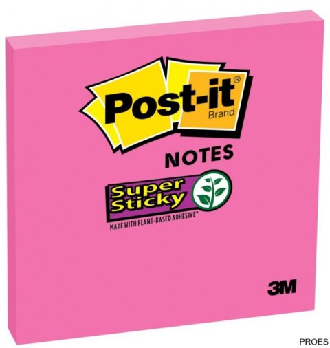 Bloczek samoprzylepny POST-IT_ Super sticky, (654-6SS-PNK), 76x76mm, 1x90 kart., fuksja