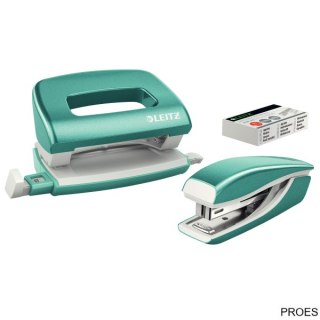 Zszywacz + dziurkacz metalowy Leitz Mini WOW, turkusowy, 10 lat gwarancji, 10 kartek 55612051 (X)