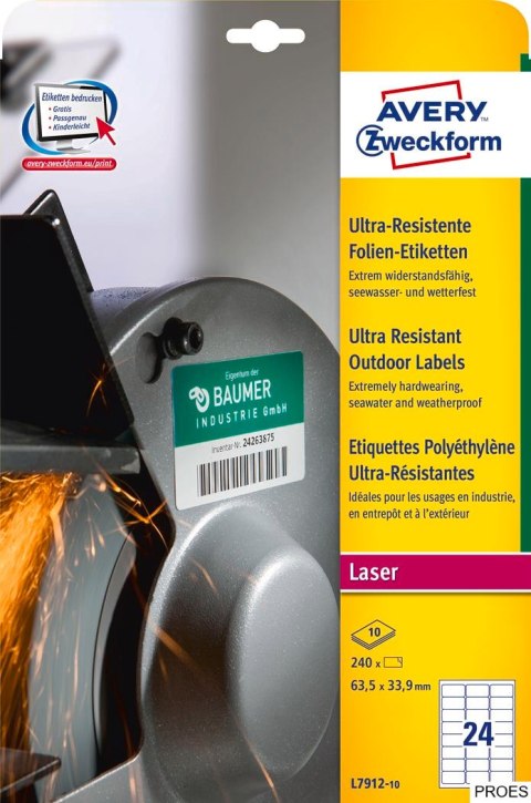 Etykiety UltraResistant L7912-10 63,5x33,9 10ark polietylenowe Avery Zweckform Etykiety UltraResistant L7912-10 63,5x33,9 10ark polietylenowe Avery Zweckform
