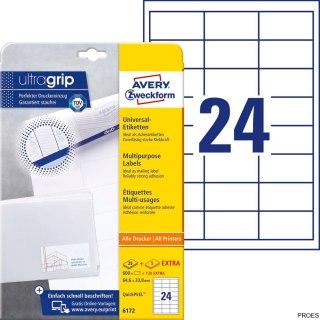 Etykiety uniwersalne 6172 64,6 x 33,8 30 ark. Trwałe, białe Avery Zweckform (X)