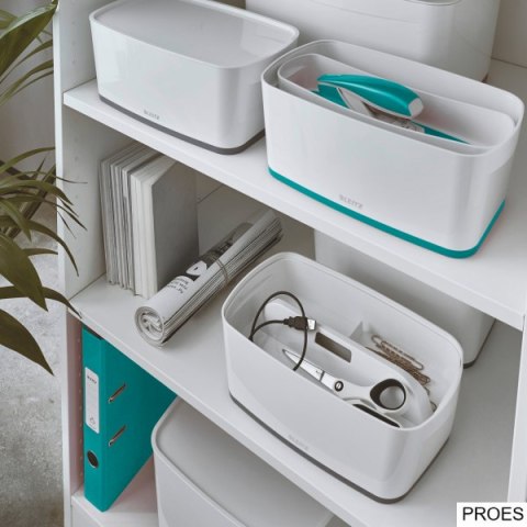 Pojemnik MyBox mały z pokrywką, biało-turkusowy 52291051
