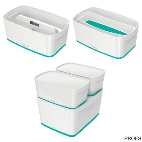 Pojemnik MyBox mały z pokrywką, biało-turkusowy 52291051