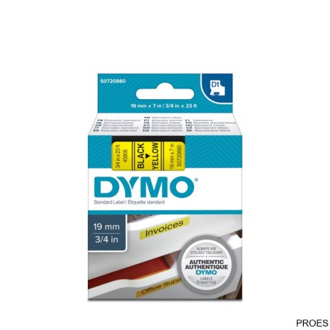 Taśma DYMO D1 - 19 mm x 7 m, czarny / żółty S0720880 do drukarek etykiet Taśma DYMO D1 - 19 mm x 7 m, czarny / żółty S0720880 do drukarek etykiet