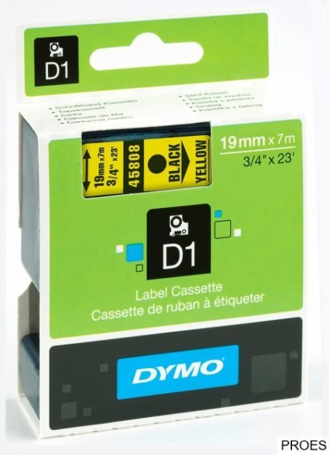 Taśma DYMO D1 - 19 mm x 7 m, czarny / żółty S0720880 do drukarek etykiet Taśma DYMO D1 - 19 mm x 7 m, czarny / żółty S0720880 do drukarek etykiet