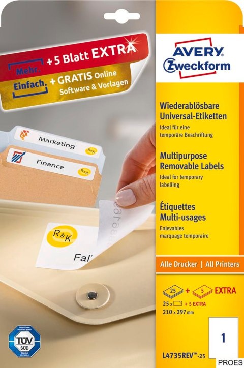 Etykiety uniwersalne L4735REV-25 210x297 30 ark Usuwalne Avery Zweckform Etykiety uniwersalne L4735REV-25 210x297 30 ark Usuwalne Avery Zweckform