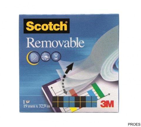 Taśma biurowa, do repozycjonowania SCOTCH Removable (811), matowa, 19mm, 32, 9m Taśma biurowa, do repozycjonowania SCOTCH Removable (811), matowa, 19mm, 32, 9m