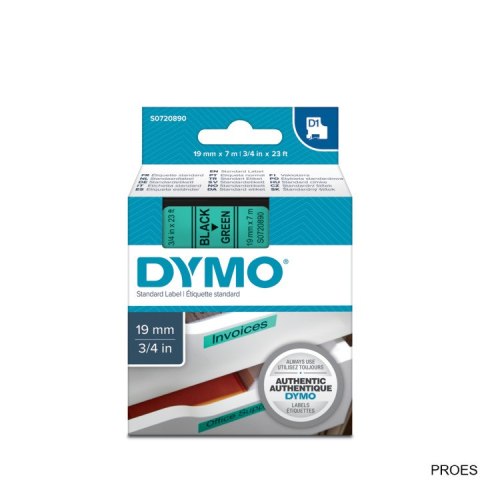 Taśma DYMO D1 - 19 mm x 7 m, czarny / zielony S0720890 do drukarek etykiet (X) Taśma DYMO D1 - 19 mm x 7 m, czarny / zielony S0720890 do drukarek etykiet (X)