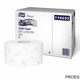 Papier toaletowy Tork PREMIUM mini jumbo, 2 warstwy, kolor biały, makulatura, 170m, (12) system T2 110253