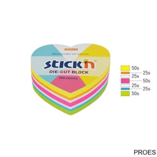 Notes serce, 64x67mm, mix 5 kol. neon+biały, 250kart. Stickn 21836