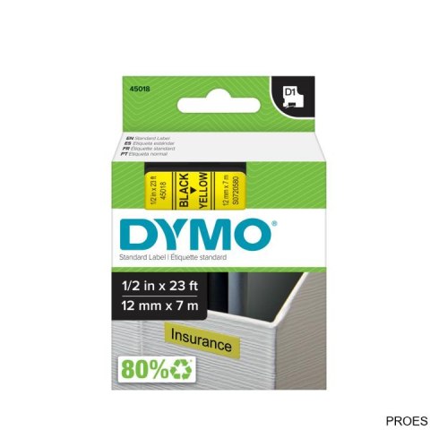 Taśma DYMO D1 - 12 mm x 7 m, czarny / żółty S0720580 do drukarek etykiet Taśma DYMO D1 - 12 mm x 7 m, czarny / żółty S0720580 do drukarek etykiet