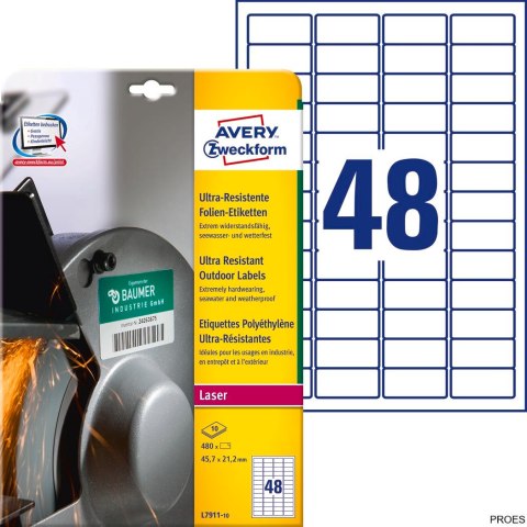 Etykiety UltraResistant L7911-10 45,7x21,2 10ark polietylenowe Avery Zweckform Etykiety UltraResistant L7911-10 45,7x21,2 10ark polietylenowe Avery Zweckform