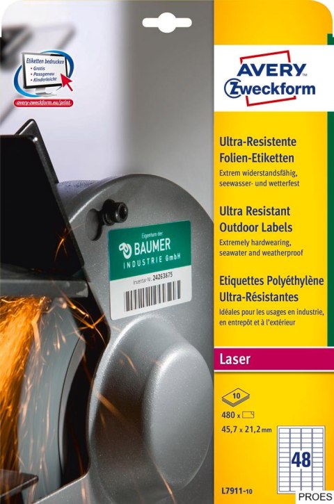 Etykiety UltraResistant L7911-10 45,7x21,2 10ark polietylenowe Avery Zweckform Etykiety UltraResistant L7911-10 45,7x21,2 10ark polietylenowe Avery Zweckform