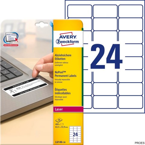 Etykiety NoPeel L6146-20 63,5 x 33,9 20 ark Avery Zweckform (X) Etykiety NoPeel L6146-20 63,5 x 33,9 20 ark Avery Zweckform (X)