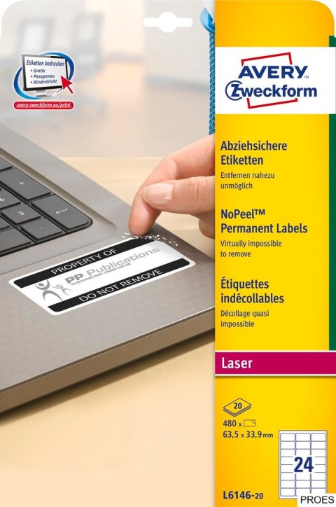 Etykiety NoPeel L6146-20 63,5 x 33,9 20 ark Avery Zweckform (X) Etykiety NoPeel L6146-20 63,5 x 33,9 20 ark Avery Zweckform (X)