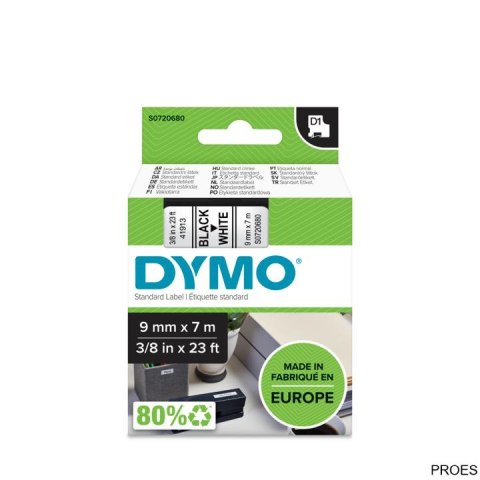 Taśma DYMO D1 - 9 mm x 7 m, czarny / biały S0720680 do drukarek etykiet Taśma DYMO D1 - 9 mm x 7 m, czarny / biały S0720680 do drukarek etykiet