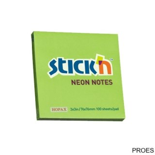 Bloczek STICKN 76x76mm zielony neonowy 100k 21167 STICKN