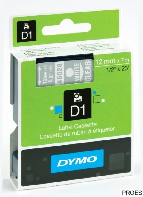 Taśma DYMO D1 - 12mm x 7 m, biały / przezroczysty S0720600 do drukarek etykiet (X) Taśma DYMO D1 - 12mm x 7 m, biały / przezroczysty S0720600 do drukarek etykiet (X)