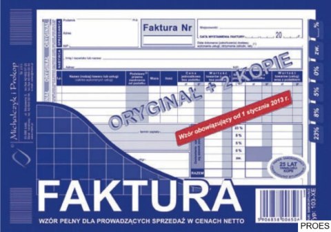 103-XE Faktura VAT A5 80kartek oryginał + 2kopie MICHALCZYK i PROKOP