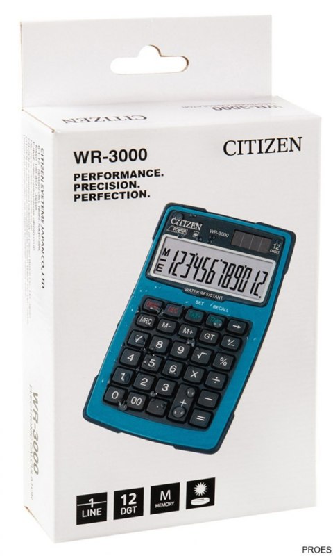 Kalkulator wodoodporny CITIZEN WR-3000, 152x105mm, niebieski (X) Kalkulator wodoodporny CITIZEN WR-3000, 152x105mm, niebieski (X)