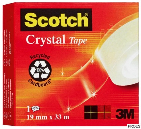 Taśma biurowa SCOTCH Crystal Clear (600), transparentna, 19mm, 33m, w pudełku Taśma biurowa SCOTCH Crystal Clear (600), transparentna, 19mm, 33m, w pudełku