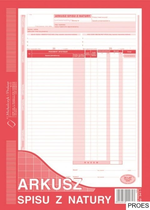 341-1 Arkusz spisu z natury MICHALCZYK&PROKOP A4 (pion) 48 kartek