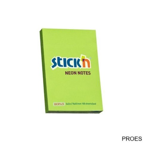 Bloczek STICKN 76x51mm zielony neon 100k 21163 STICKN