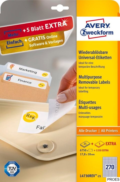 Etykiety uniwersalne L4730REV-25 17,8 x 10 30ark Usuwalne, Avery Zweckform Etykiety uniwersalne L4730REV-25 17,8 x 10 30ark Usuwalne, Avery Zweckform