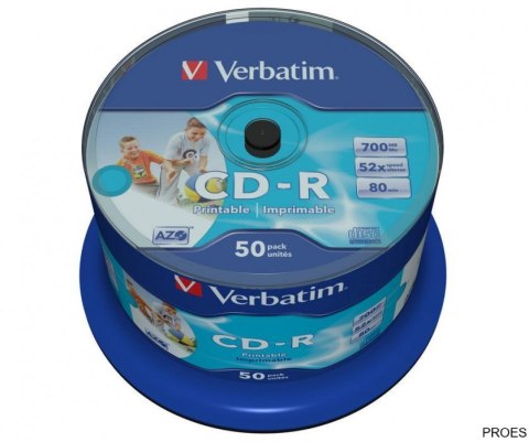 Płyta CD-R VERBATIM CAKE 52x (50) nadruk AZO Printable 700MB 43438 Płyta CD-R VERBATIM CAKE 52x (50) nadruk AZO Printable 700MB 43438