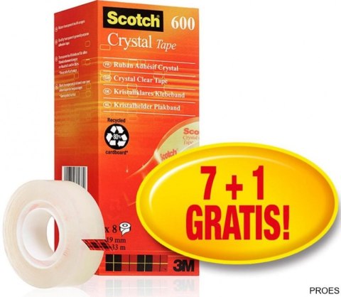 Taśma biurowa SCOTCH Crystal (6-1933R8), 19mm, 33m, 7szt., 1 rolka GRATIS Taśma biurowa SCOTCH Crystal (6-1933R8), 19mm, 33m, 7szt., 1 rolka GRATIS