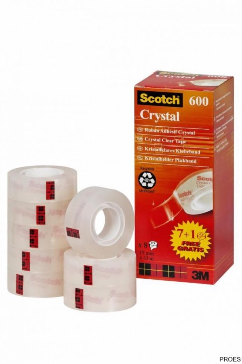 Taśma biurowa SCOTCH Crystal (6-1933R8), 19mm, 33m, 7szt., 1 rolka GRATIS Taśma biurowa SCOTCH Crystal (6-1933R8), 19mm, 33m, 7szt., 1 rolka GRATIS