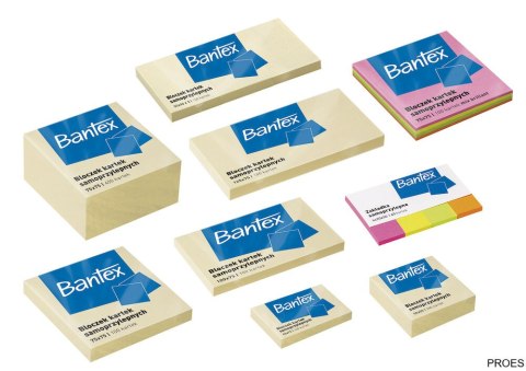 Bloczek samoprzylepne 75x75mm, 100 kartek, żółty BANTEX 400086384 Bloczek samoprzylepne 75x75mm, 100 kartek, żółty BANTEX 400086384