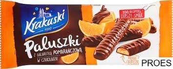 Ciastka BAHLSEN KRAKUSKI paluszki z galaretką pomarańcza w czekoladzie 144g Ciastka BAHLSEN KRAKUSKI paluszki z galaretką pomarańcza w czekoladzie 144g