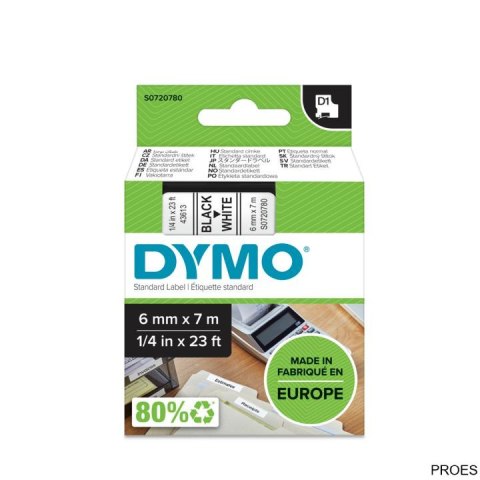 Taśma DYMO D1 - 6 mm x 7 m, czarny / biały S0720780 do drukarek etykiet Taśma DYMO D1 - 6 mm x 7 m, czarny / biały S0720780 do drukarek etykiet