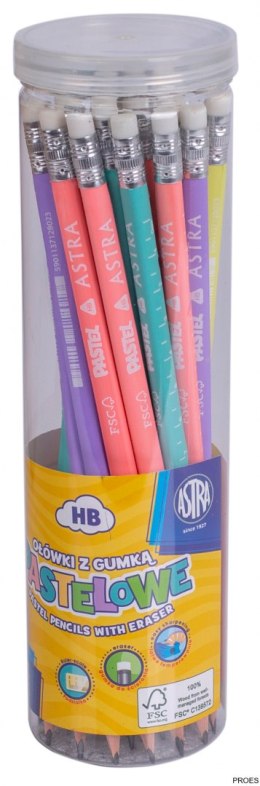 Ołówki pastelowe HB z miarką i gumką drum 36 sztuk ASTRA, 206120006