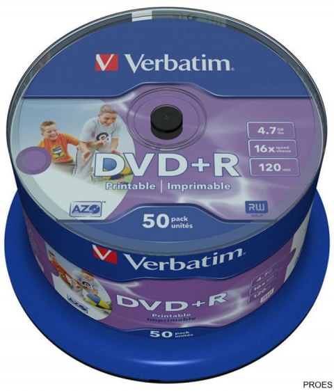 Płyta DVD+R VERBATIM 43512 16x 4,7GB (50) cake AZO Wide Inkjet Printable Płyta DVD+R VERBATIM 43512 16x 4,7GB (50) cake AZO Wide Inkjet Printable