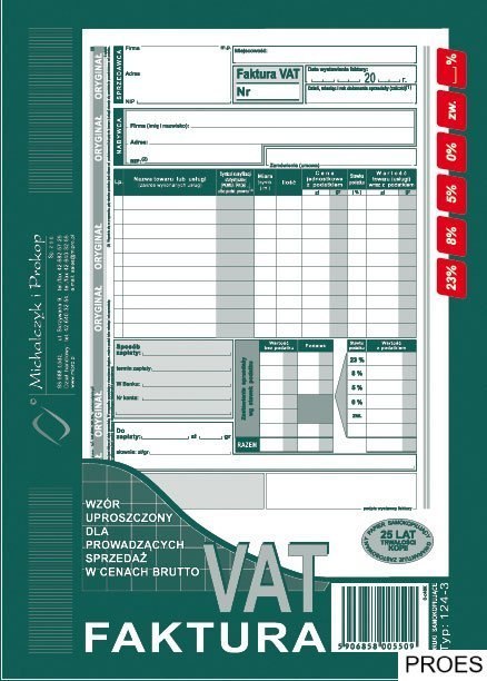 124-3E Faktura VAT brutto A5piN! (pion-upr.)MICHALCZYK I PROKOP