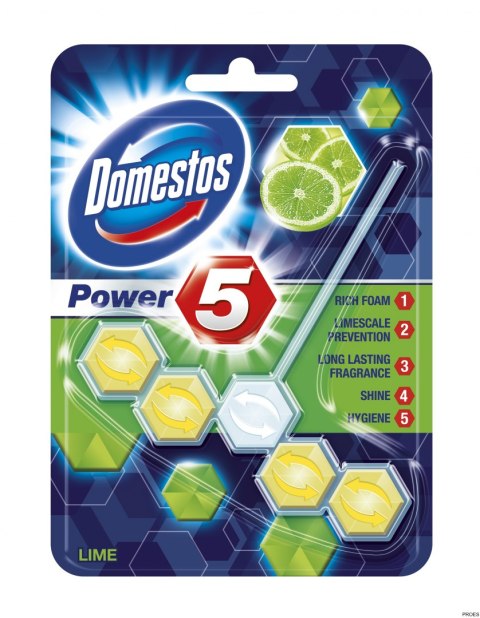 DOMESTOS Zawieszka do toalety KOSTKA POWER5 LIME 55g 96972