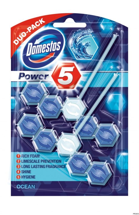 DOMESTOS Zawieszka do toalety POWER5 DUO OCEAN 5x2x55g *23984