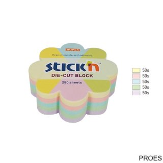 Notes kwiatek, 67x67mm, mix 5 kol. pastelowych, 250kart. Stickn 21832
