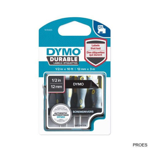 Taśma DYMO D1 Durable - 12 mm x 3 M - biały/czarny 1978365 do drukarek etykiet Taśma DYMO D1 Durable - 12 mm x 3 M - biały/czarny 1978365 do drukarek etykiet