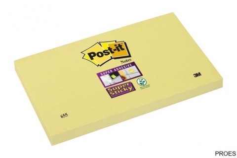 Bloczek samoprzylepny POST-IT_ Super Sticky (655-12SSCY-EU), 127x76mm, 1x90 kart., żółty