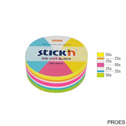 Notes koło, 67x67mm, mix 5 kol. neon+biały, 250kart. Stickn 21830 Notes koło, 67x67mm, mix 5 kol. neon+biały, 250kart. Stickn 21830