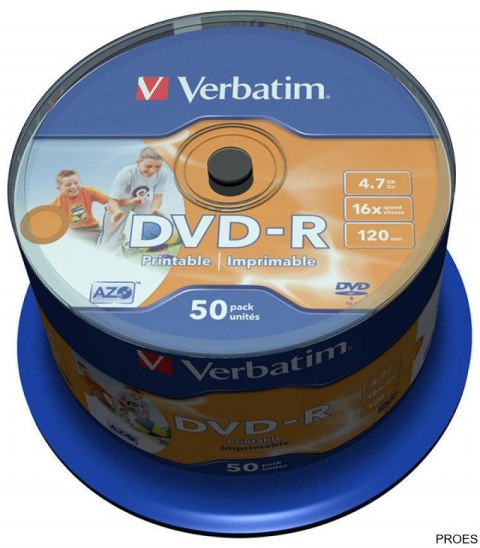 Płyta DVD-R VERBATIM CAKE (50) Printable nadruk Wide 4.7GB x16 43533 Płyta DVD-R VERBATIM CAKE (50) Printable nadruk Wide 4.7GB x16 43533