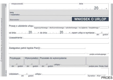 515-5 Wniosek o urlop MICHALCZYK&PROKOP A6 40 kartek 515-5 Wniosek o urlop MICHALCZYK&PROKOP A6 40 kartek