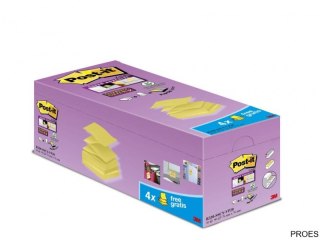 Bloczek samoprzylepny POST-IT_ Super sticky Z-Notes (R330-SSCY-VP20), 76x76mm, 16x90 kart., zółty, 4 bloczki gratis