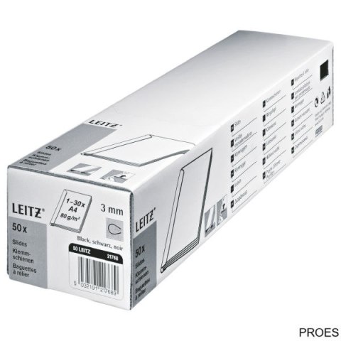 Grzbiety wsuwane LEITZ A4/3mm przezroczysty do 30 kartek 50szt 21770